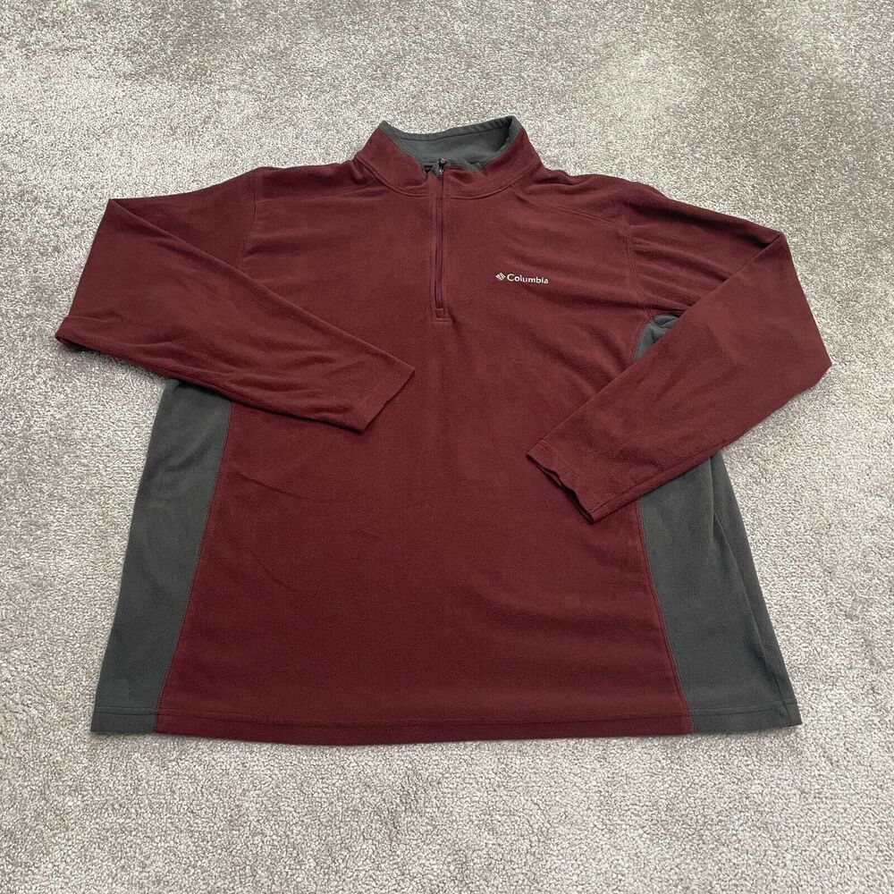 Columbia Klamath Range Fleece Jacket Men XL Red Gray 1/4 Zip Lightweight Outdoor